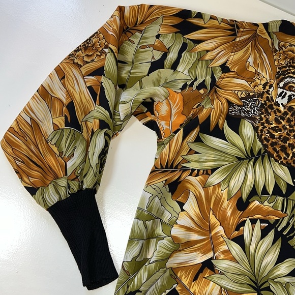 Vintage Ferragamo Jungle Print Tropical Animal Leopard Top Women Size L - Picture 8 of 11